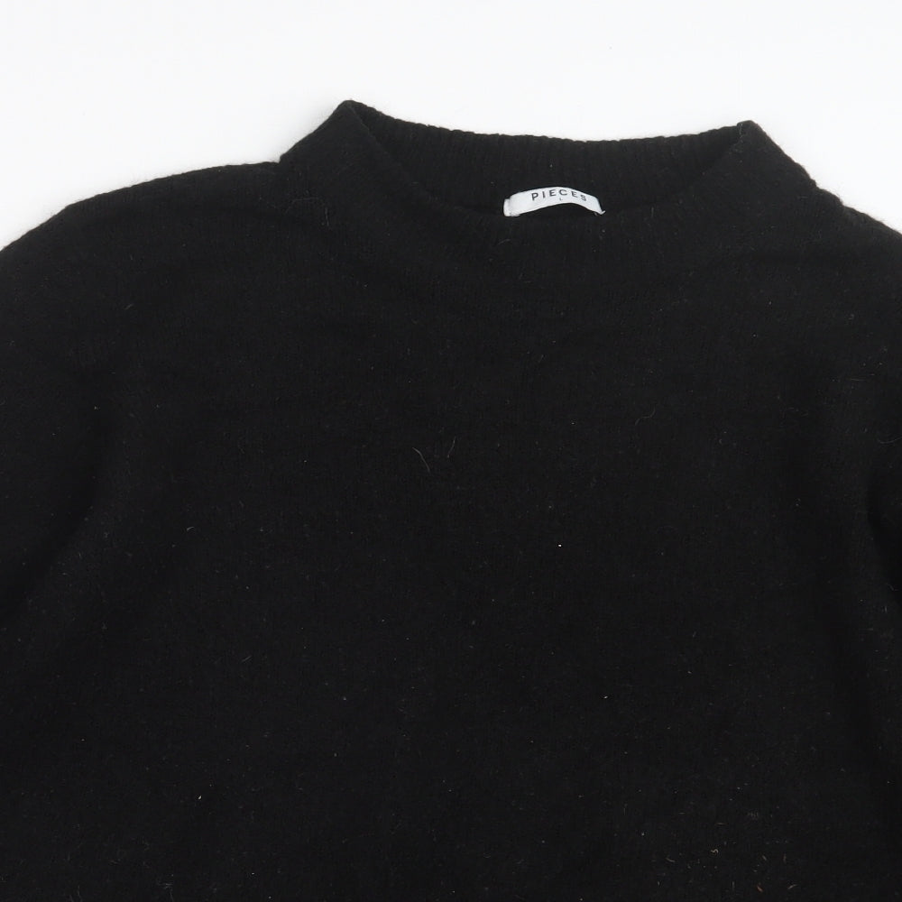 Pieces Womens Black  Knit Pullover Jumper Size L
