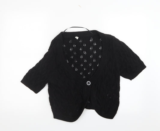 Front view of Estelle women’s black knit cardigan jumper, size L