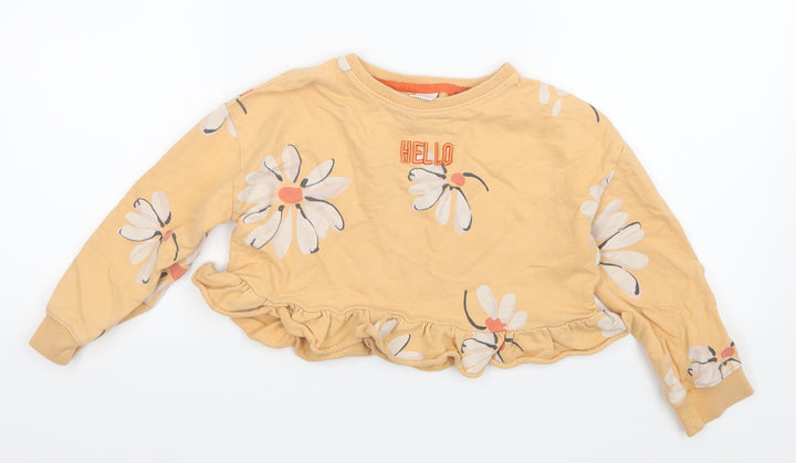 NEXT Girls Yellow Floral Pullover Jumper Size 6 Years - Cropped