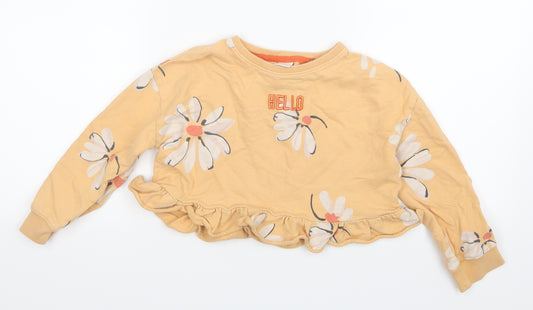 Front view of Next girls’ yellow floral jumper, size 6, years - cropped