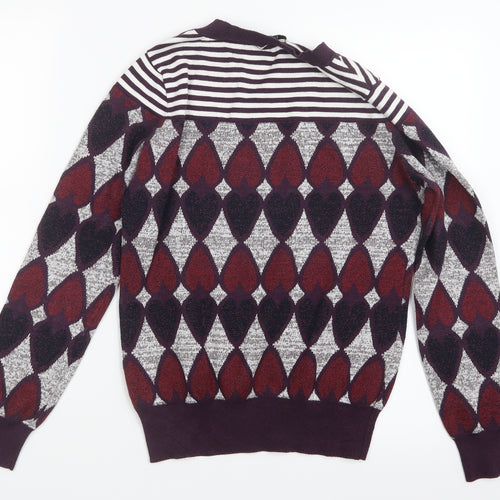 Steps Womens Purple Geometric Knit Pullover Jumper Size M