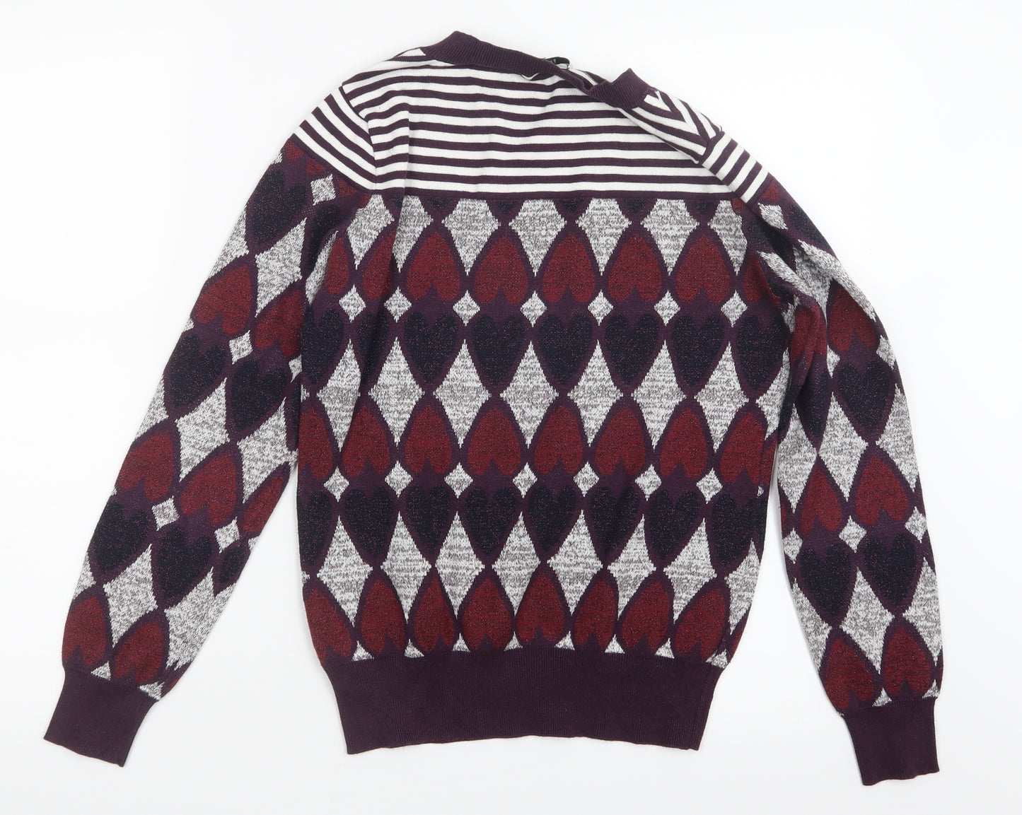 Steps Womens Purple Geometric Knit Pullover Jumper Size M