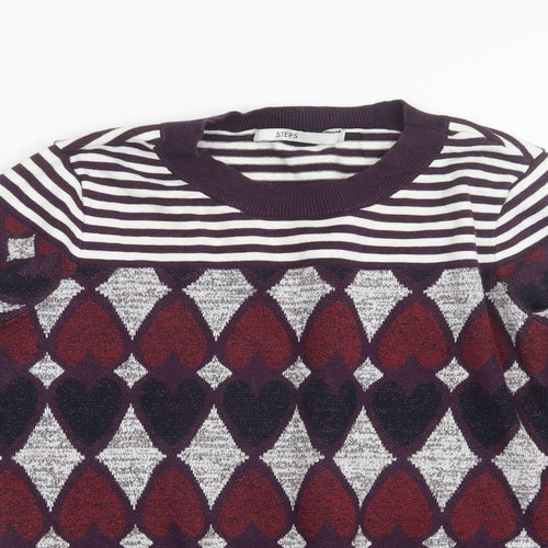 Steps Womens Purple Geometric Knit Pullover Jumper Size M