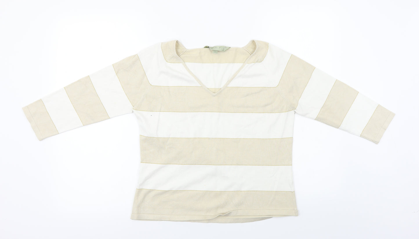 Viz A Viz  Womens Beige Striped  Pullover Jumper Size M