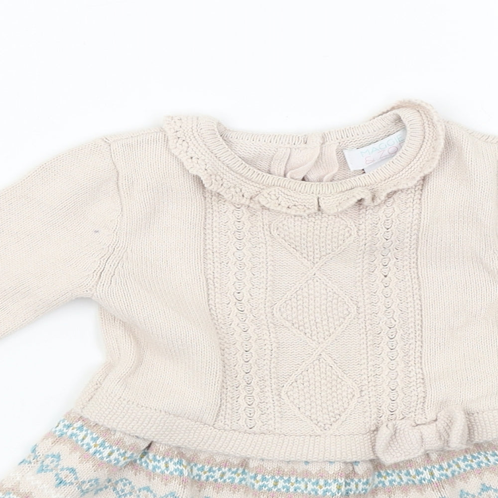 Maggie & Zoe  Girls Beige Striped  A-Line  Size 3-6 Months