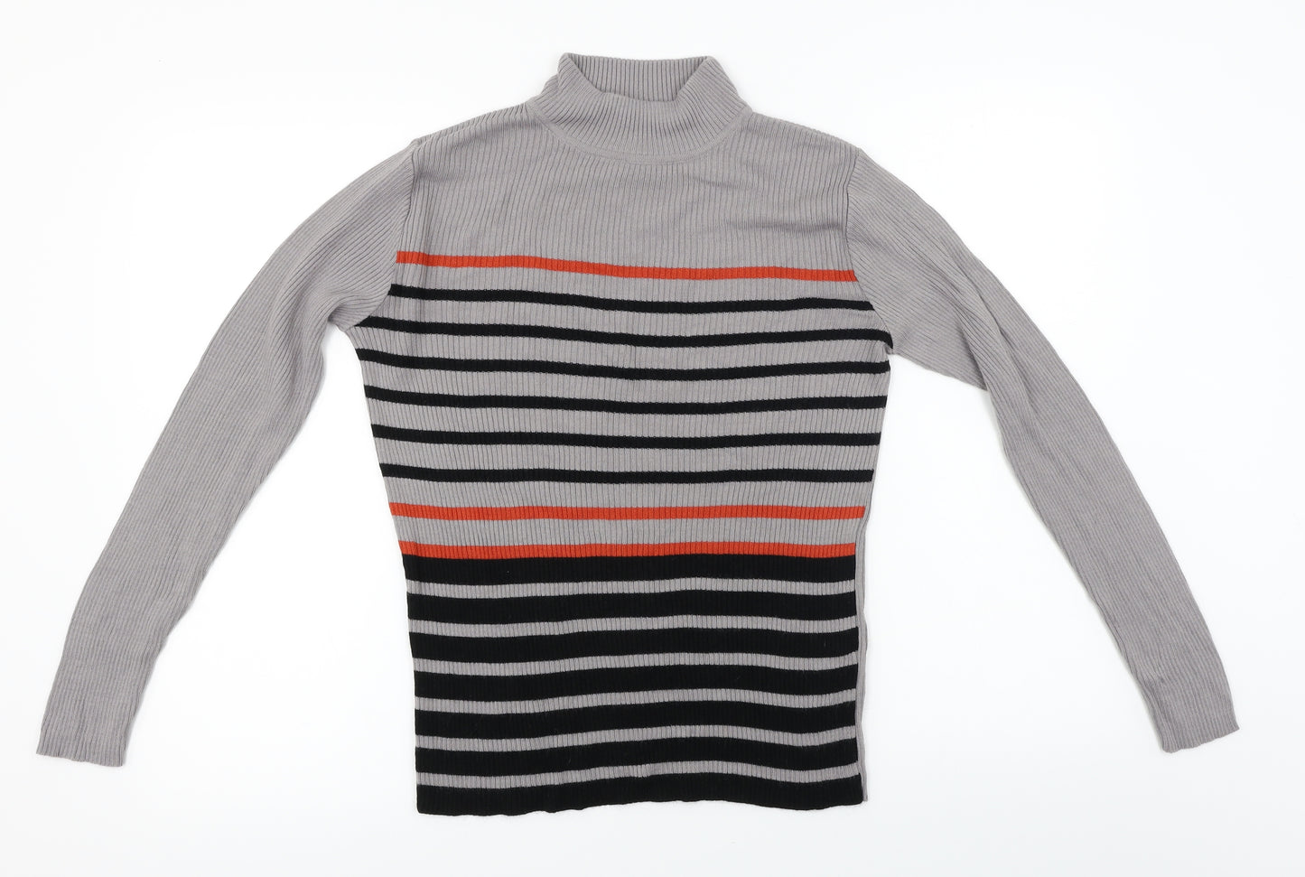 Afibel  Womens Grey Striped  Pullover Jumper Size 10