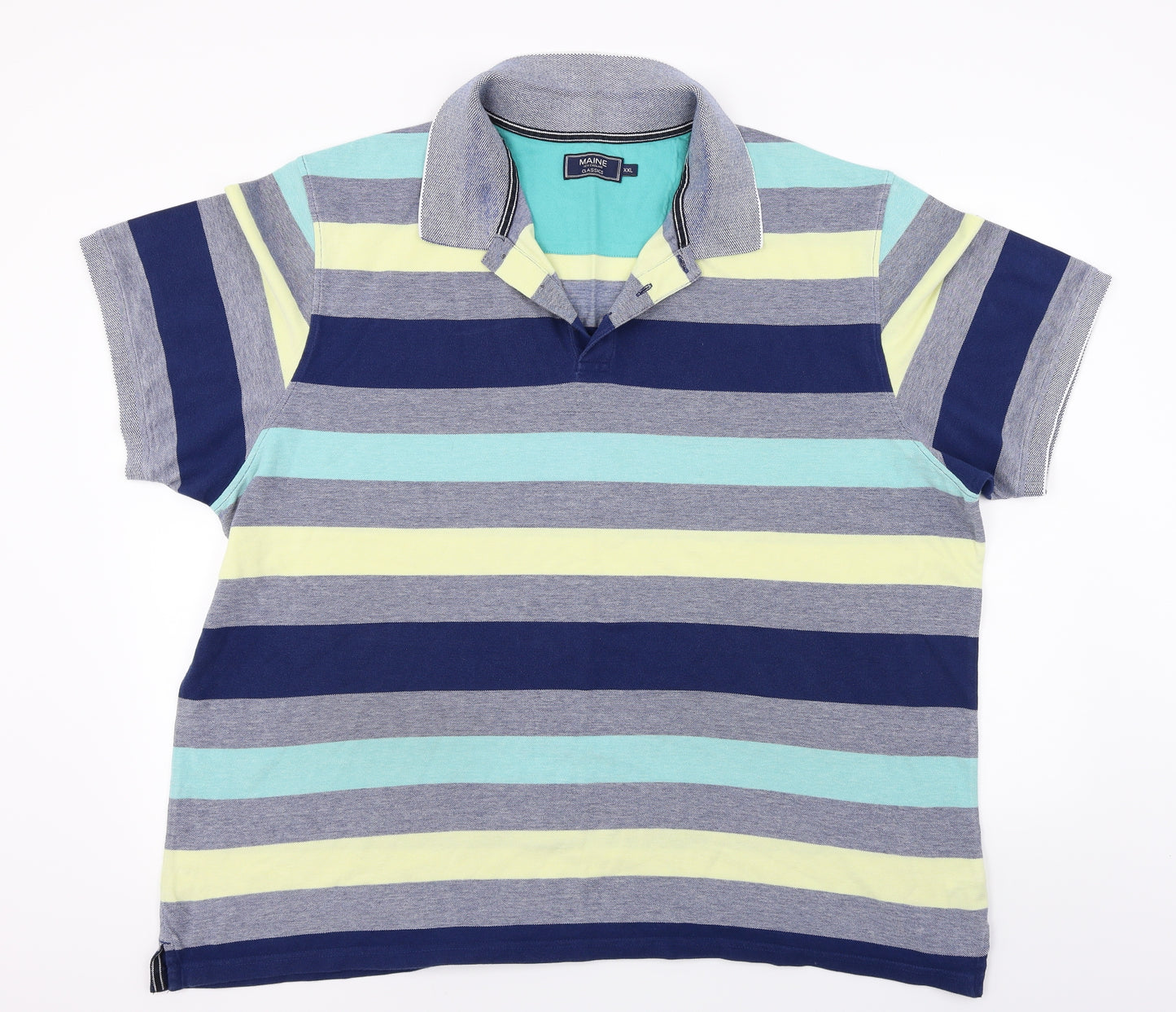 Maine New England  Mens Grey Striped   Polo Size 2XL