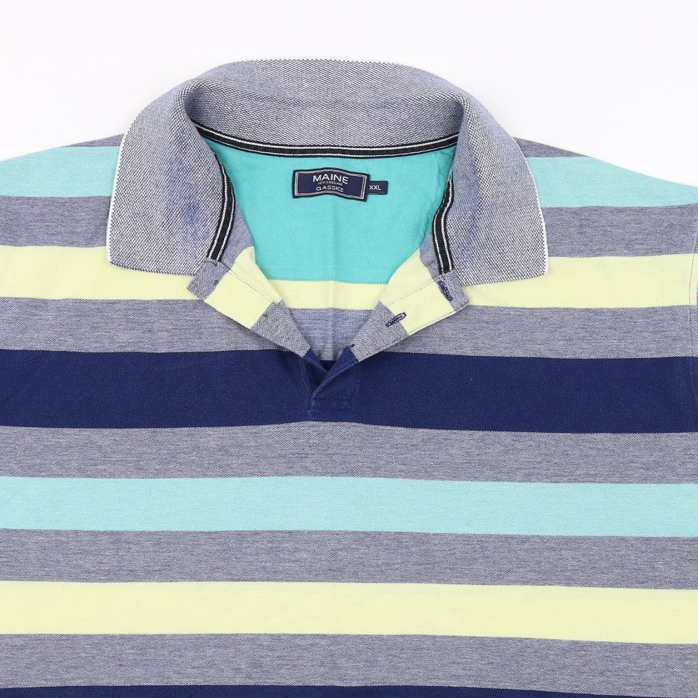 Maine New England  Mens Grey Striped   Polo Size 2XL