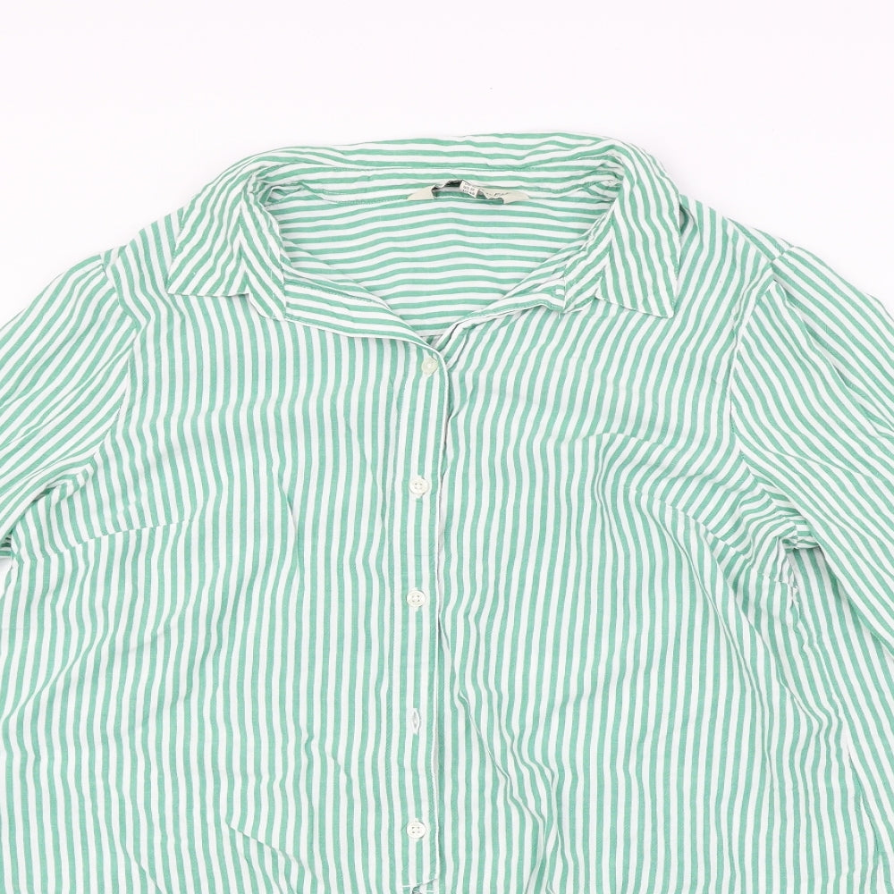 F&F  Womens Green Striped  Basic Button-Up Size 16