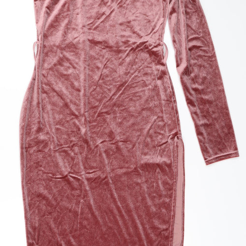 PRETTYLITTLETHING Womens Pink  Velour Bodycon  Size 8