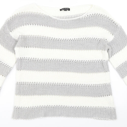 Marble Womens Grey Striped  Pullover Jumper Size M