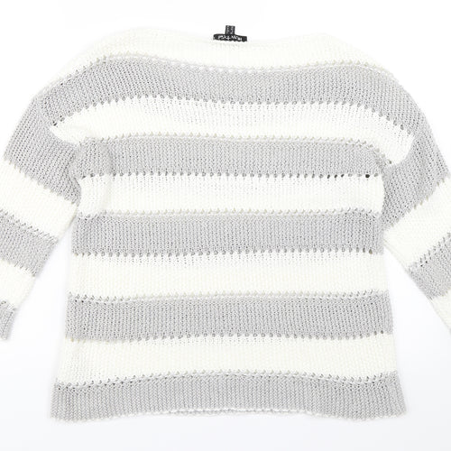 Marble Womens Grey Striped  Pullover Jumper Size M