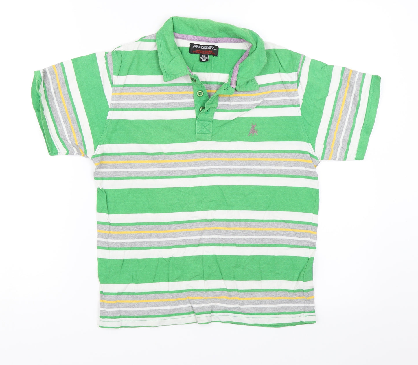 Rebel Boys Green Striped  Basic T-Shirt Size 11-12 Years