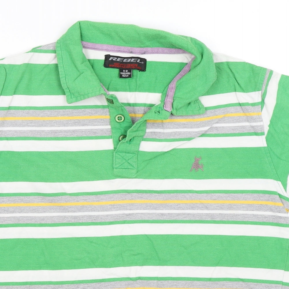 Rebel Boys Green Striped  Basic T-Shirt Size 11-12 Years