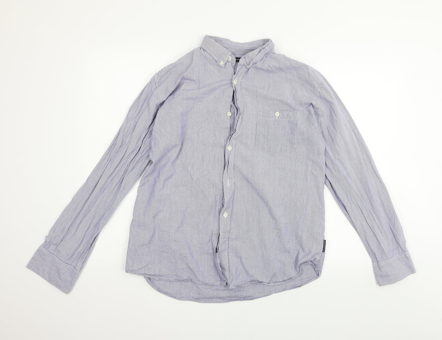 French Connection Mens Blue Striped   Button-Up Size L