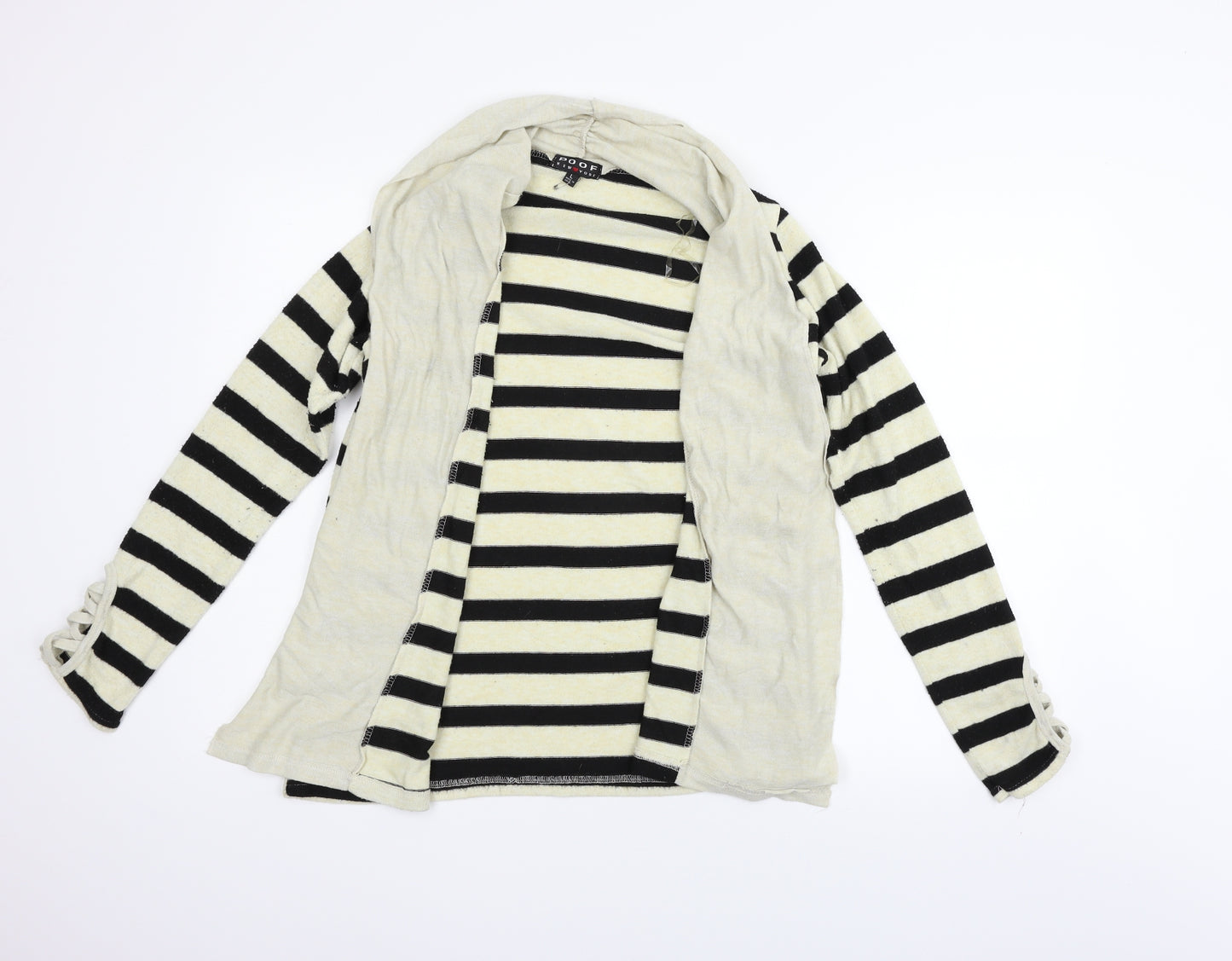 Poof Womens Beige Striped  Cardigan Jumper Size L