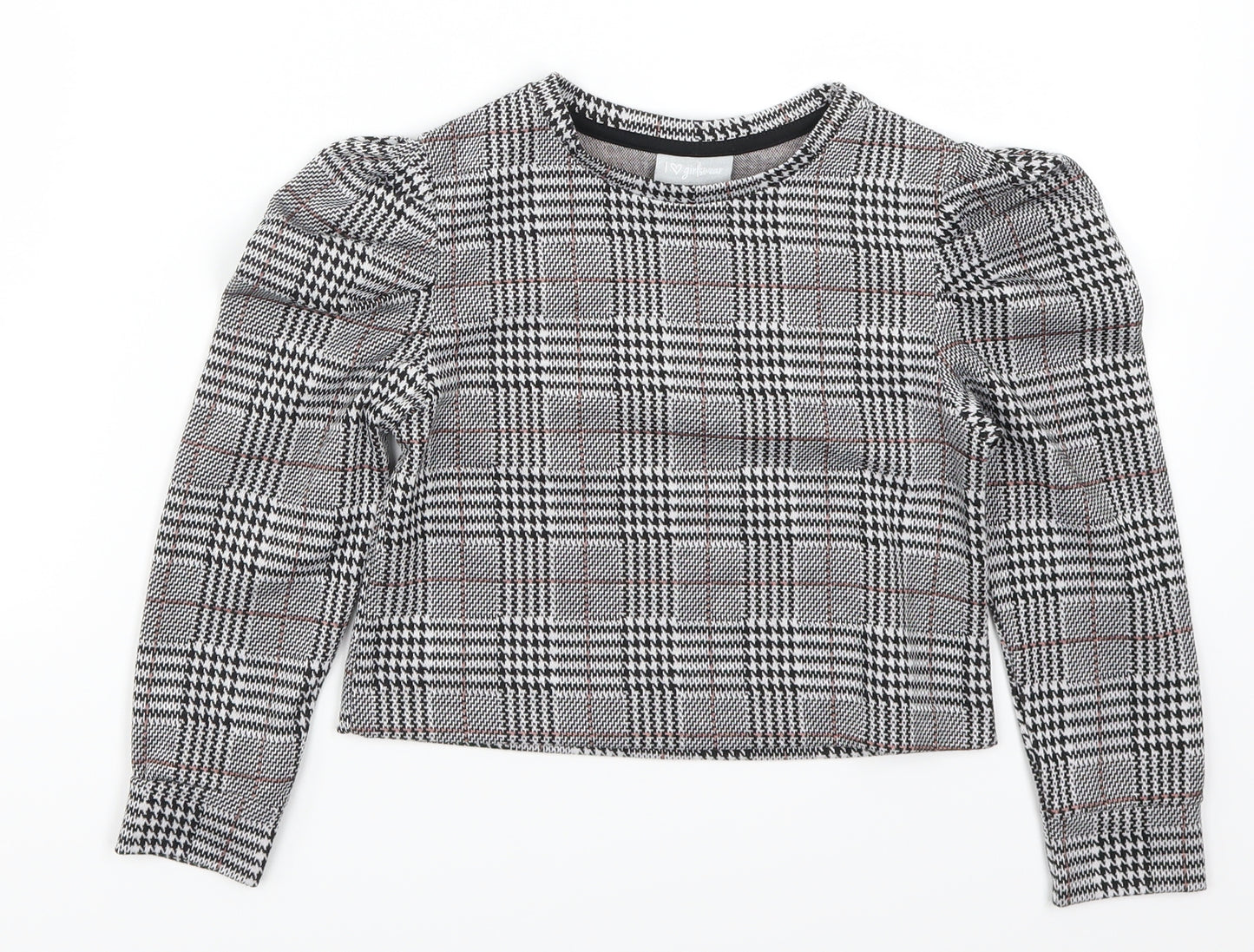 Matalan Girls Grey Houndstooth  Basic T-Shirt Size 8 Years