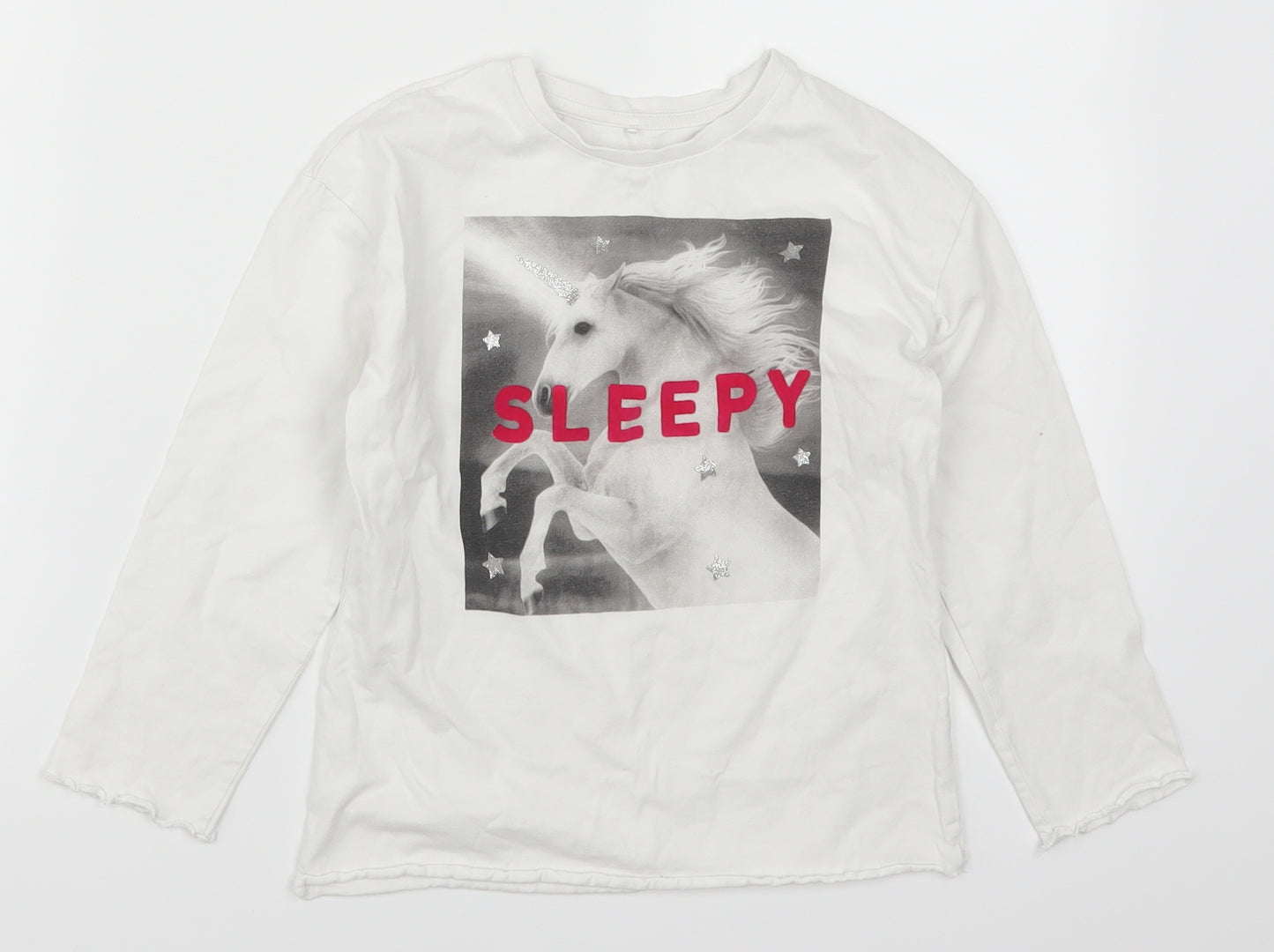 George Girls White   Basic T-Shirt Size 5-6 Years  - Sleepy Unicorn