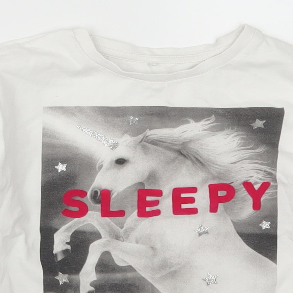George Girls White   Basic T-Shirt Size 5-6 Years  - Sleepy Unicorn