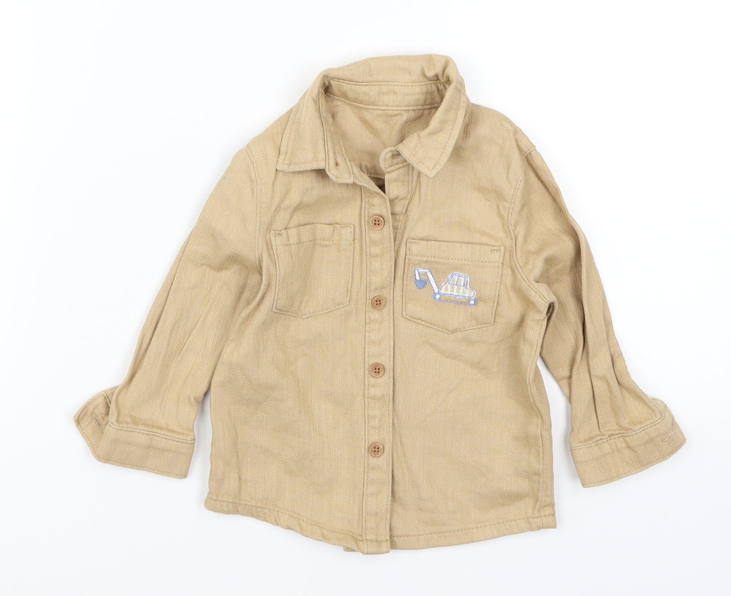 Marks and Spencer Boys Beige   Basic Button-Up Size 9-12 Months  - Digger