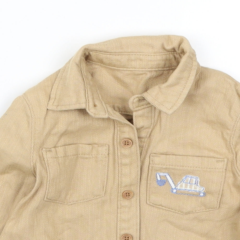 Marks and Spencer Boys Beige   Basic Button-Up Size 9-12 Months  - Digger