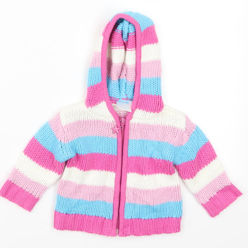 Zeb Girls Pink Striped  Full Zip Jumper Size 6-9 Months  - Blue