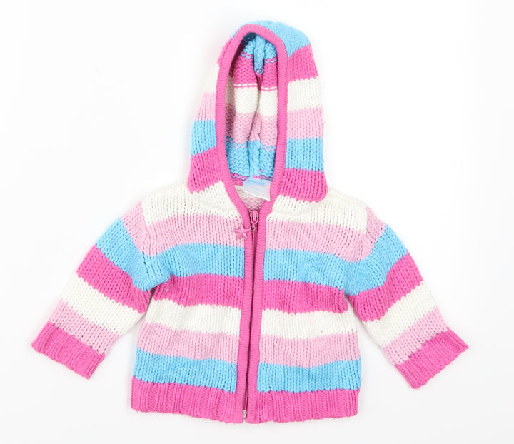 Zeb Girls Pink Striped Full Zip Jumper Size 6-9 Months - Blue