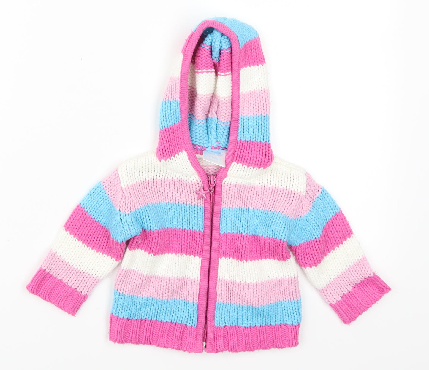 Zeb Girls Pink Striped  Full Zip Jumper Size 6-9 Months  - Blue
