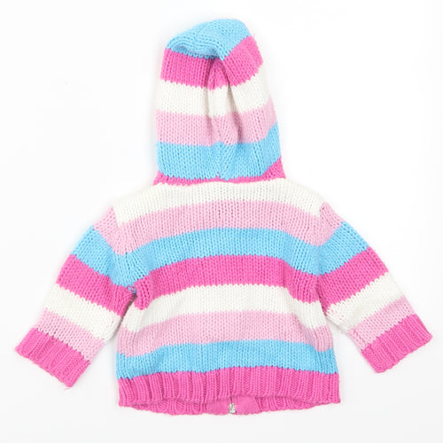 Zeb Girls Pink Striped  Full Zip Jumper Size 6-9 Months  - Blue