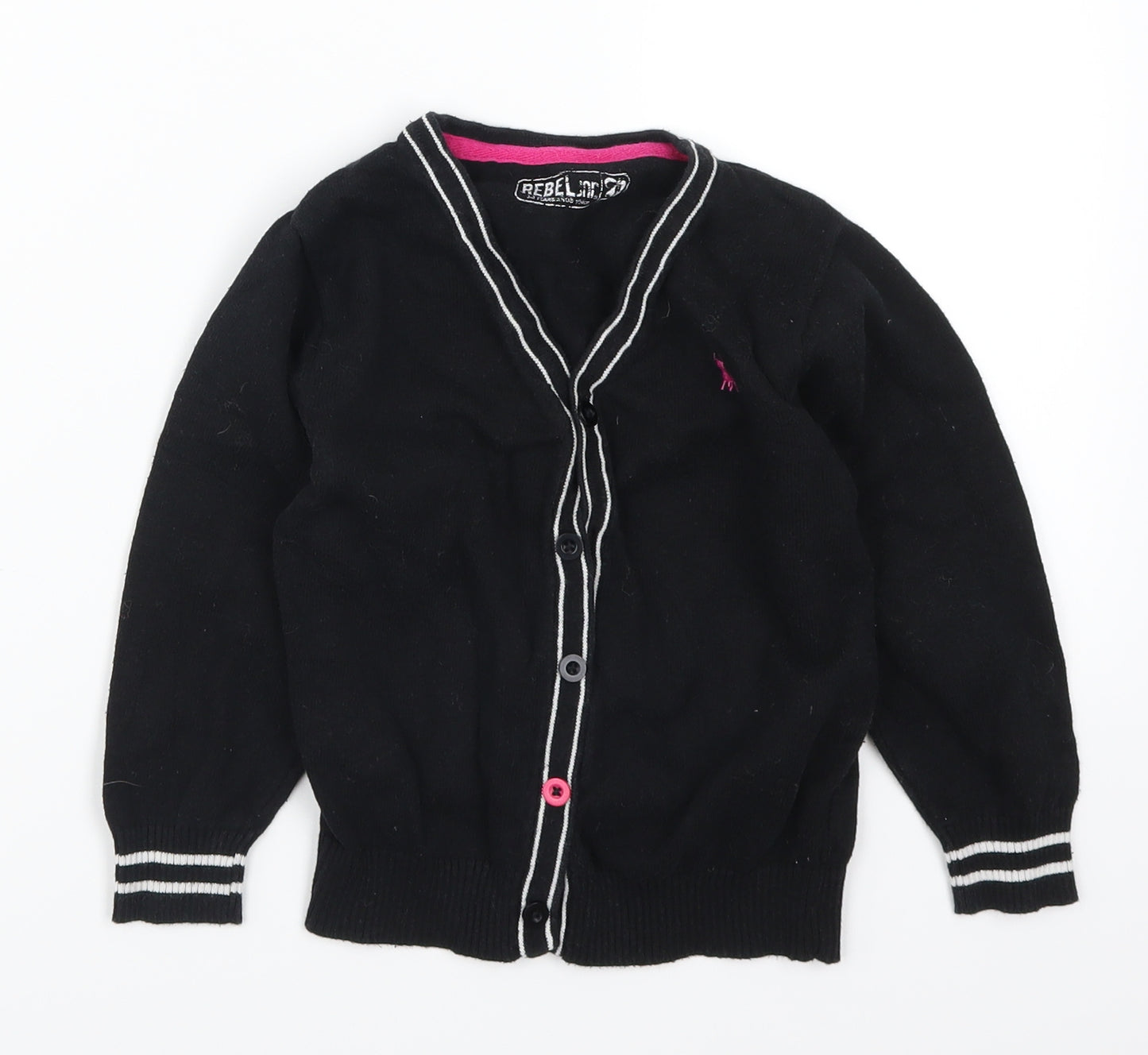 Rebel Boys Black Striped  Cardigan Jumper Size 3-4 Years
