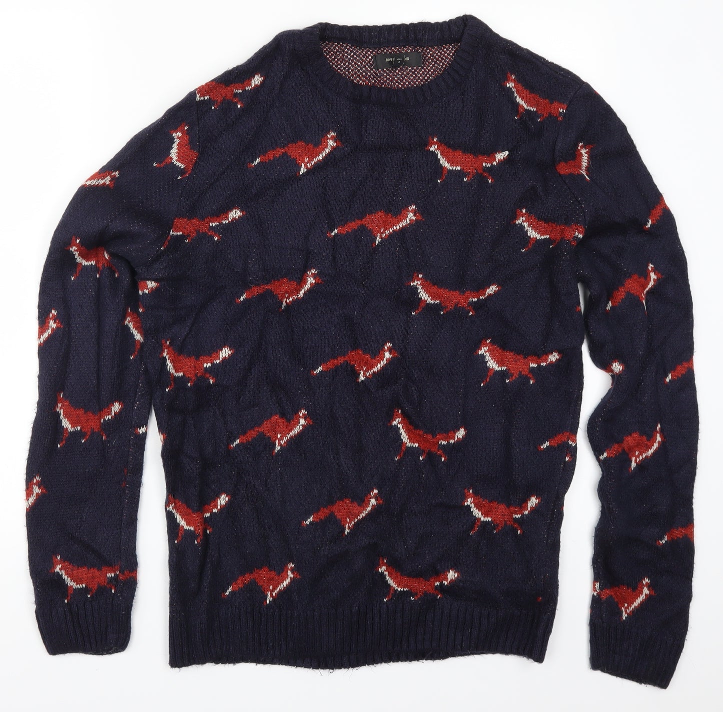 River Island Mens Blue   Pullover Jumper Size M  - Fox Print