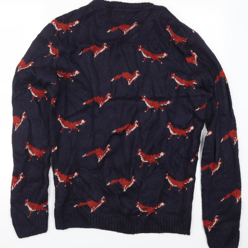 River Island Mens Blue   Pullover Jumper Size M  - Fox Print