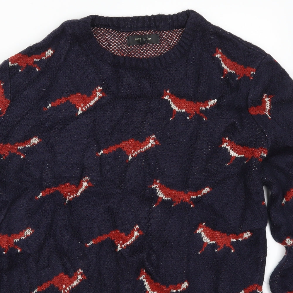 River Island Mens Blue   Pullover Jumper Size M  - Fox Print