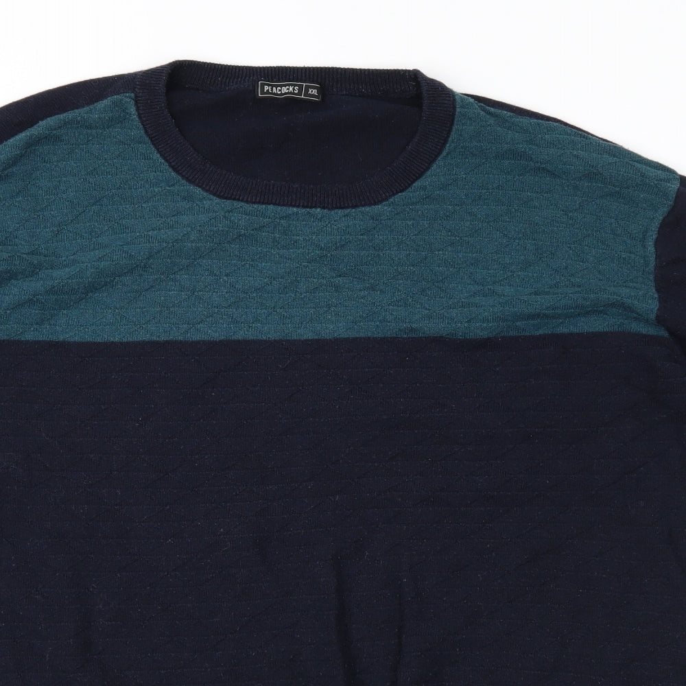 Peacocks Mens Blue Geometric  Pullover Jumper Size 2XL