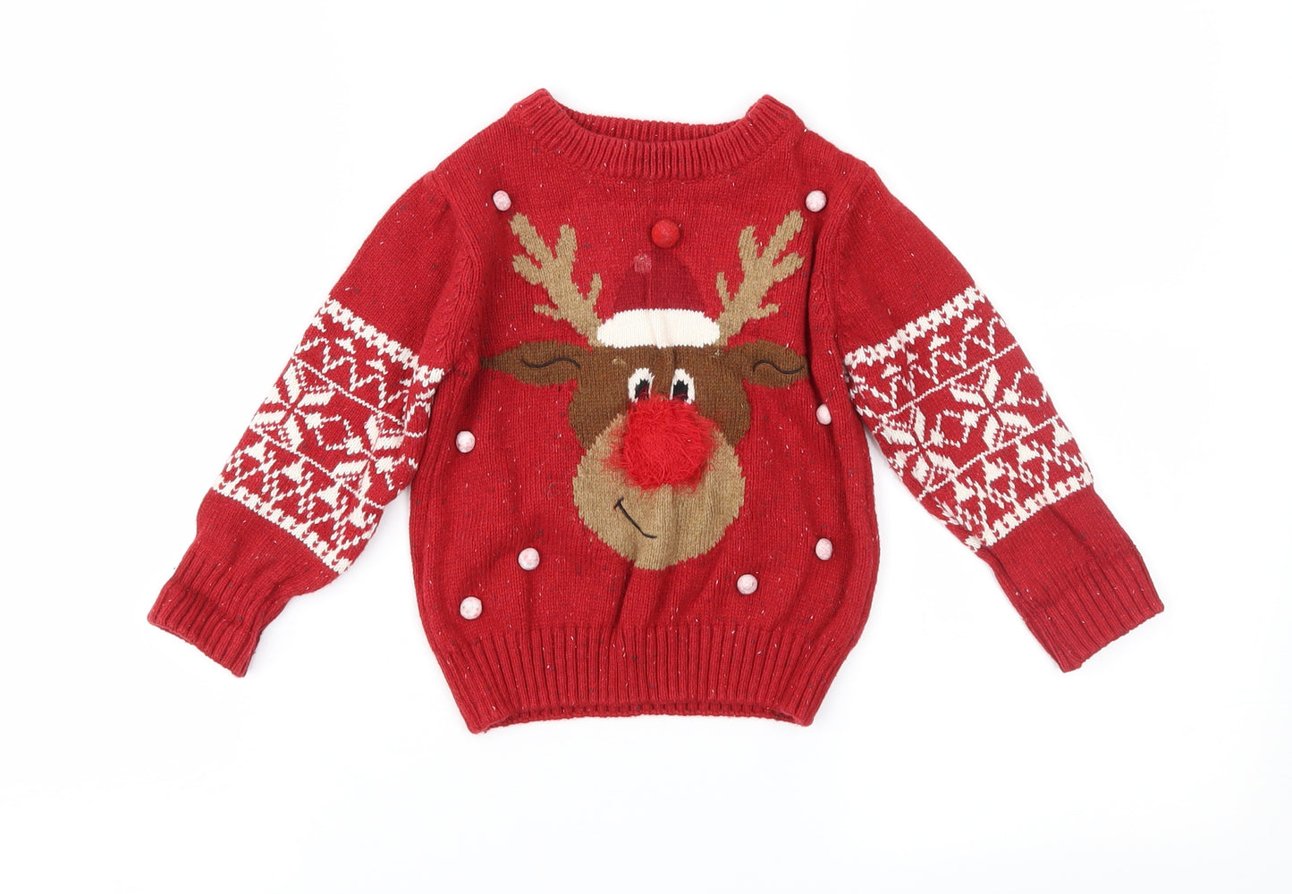 NEXT Boys Red Fair Isle  Pullover Jumper Size 2-3 Years  - Xmas