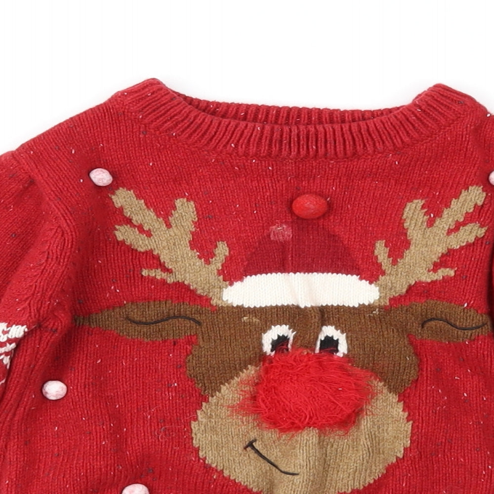 NEXT Boys Red Fair Isle  Pullover Jumper Size 2-3 Years  - Xmas