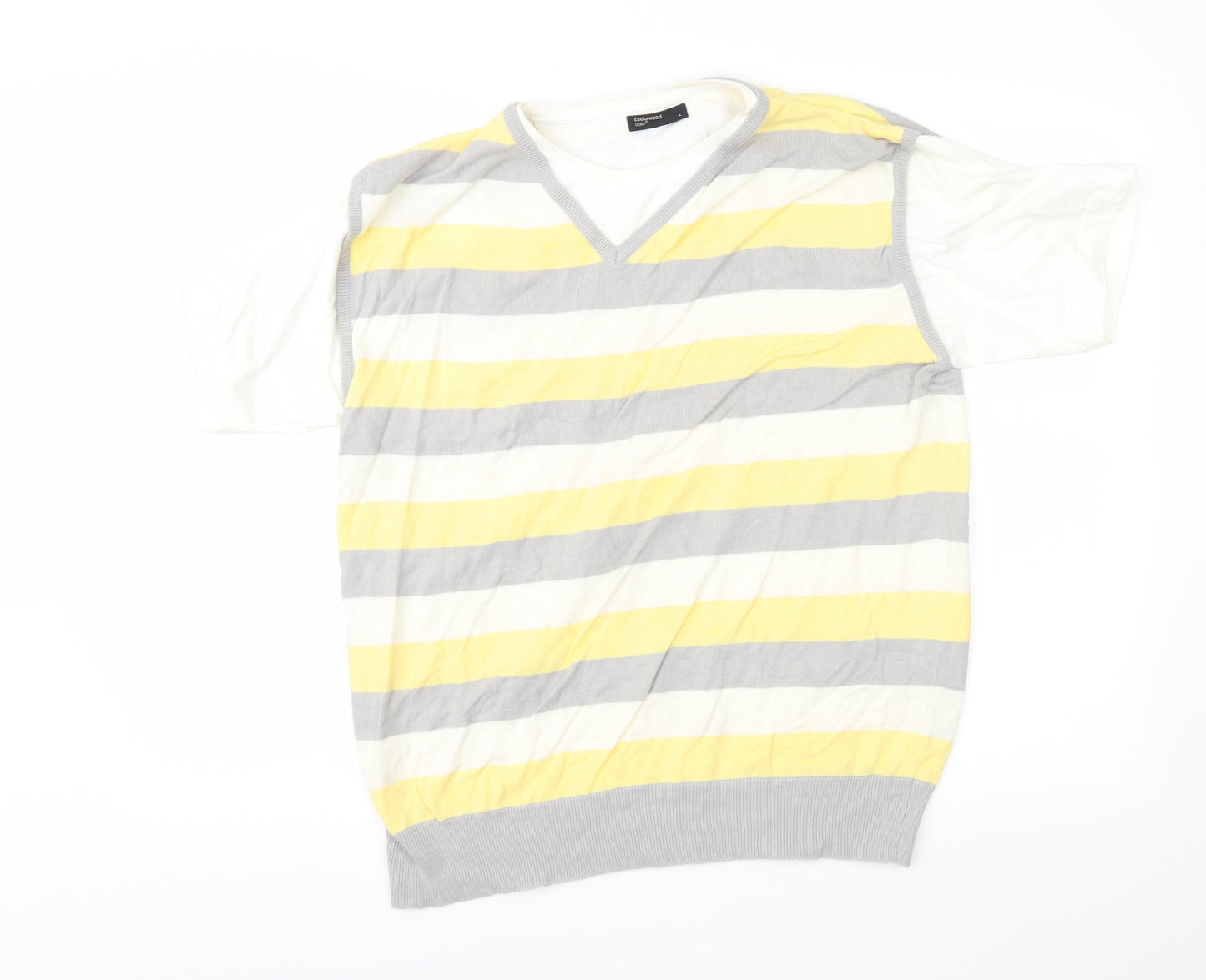 Cedar Wood State Mens Yellow Striped  Pullover Jumper Size L