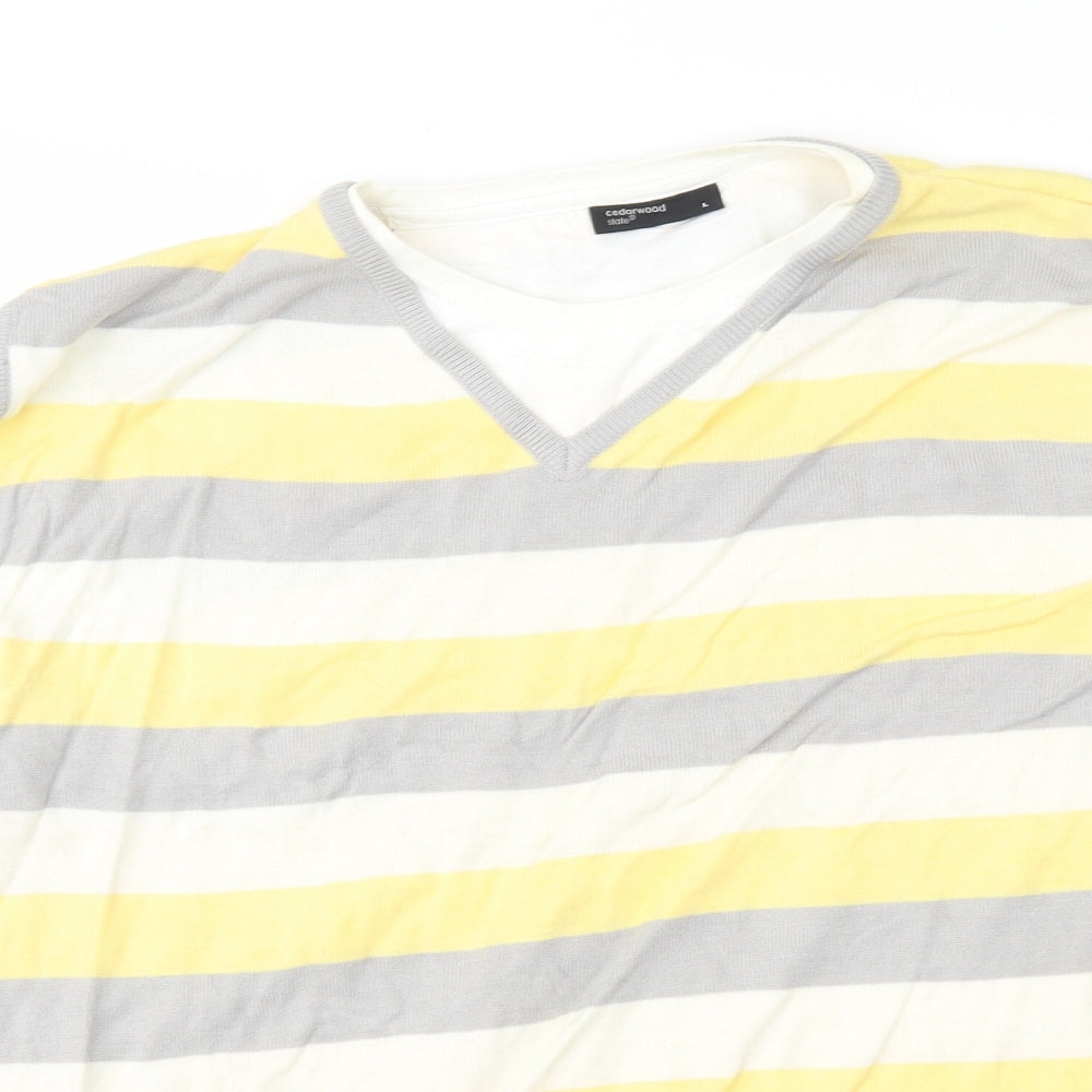 Cedar Wood State Mens Yellow Striped  Pullover Jumper Size L