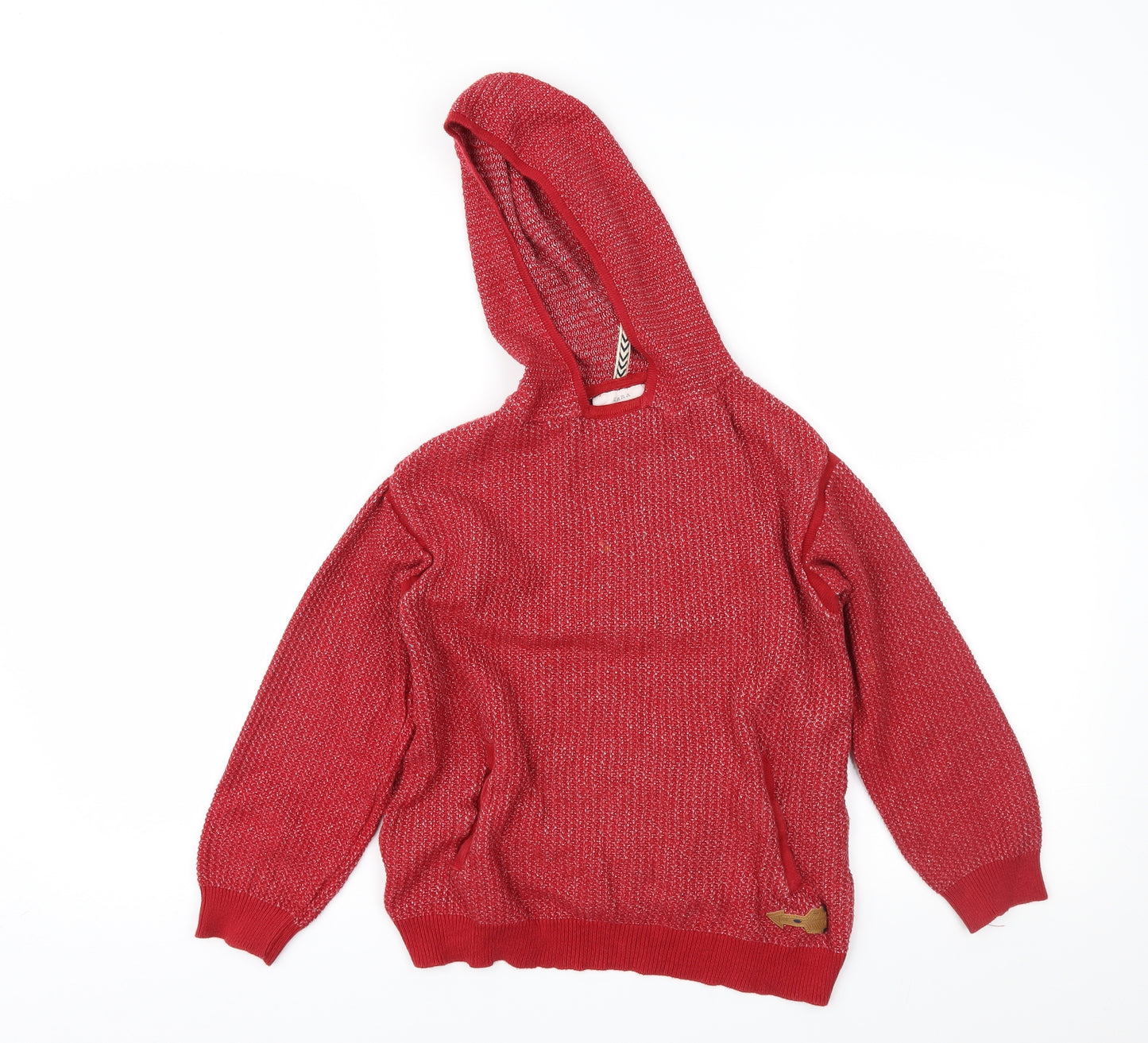 Zara Boys Red  Knit Pullover Hoodie Size 8 Years
