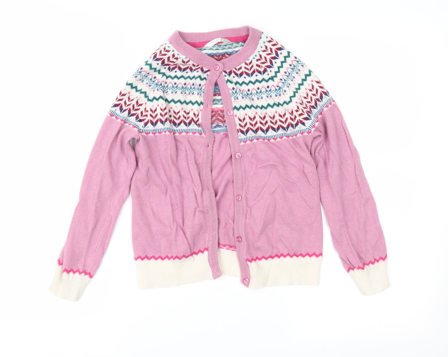 John Lewis Girls Pink Fair Isle  Cardigan Jumper Size 8 Years