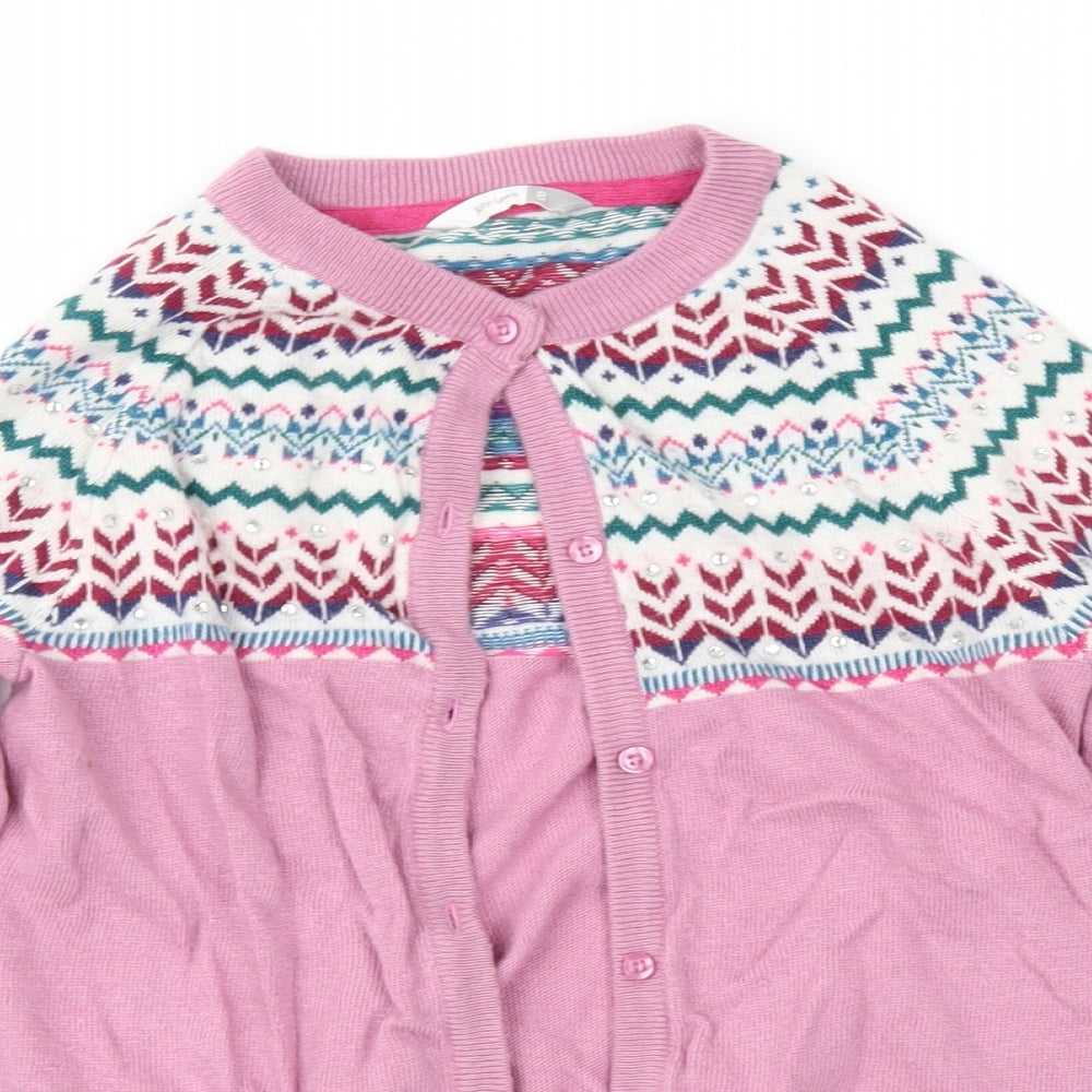 John Lewis Girls Pink Fair Isle  Cardigan Jumper Size 8 Years