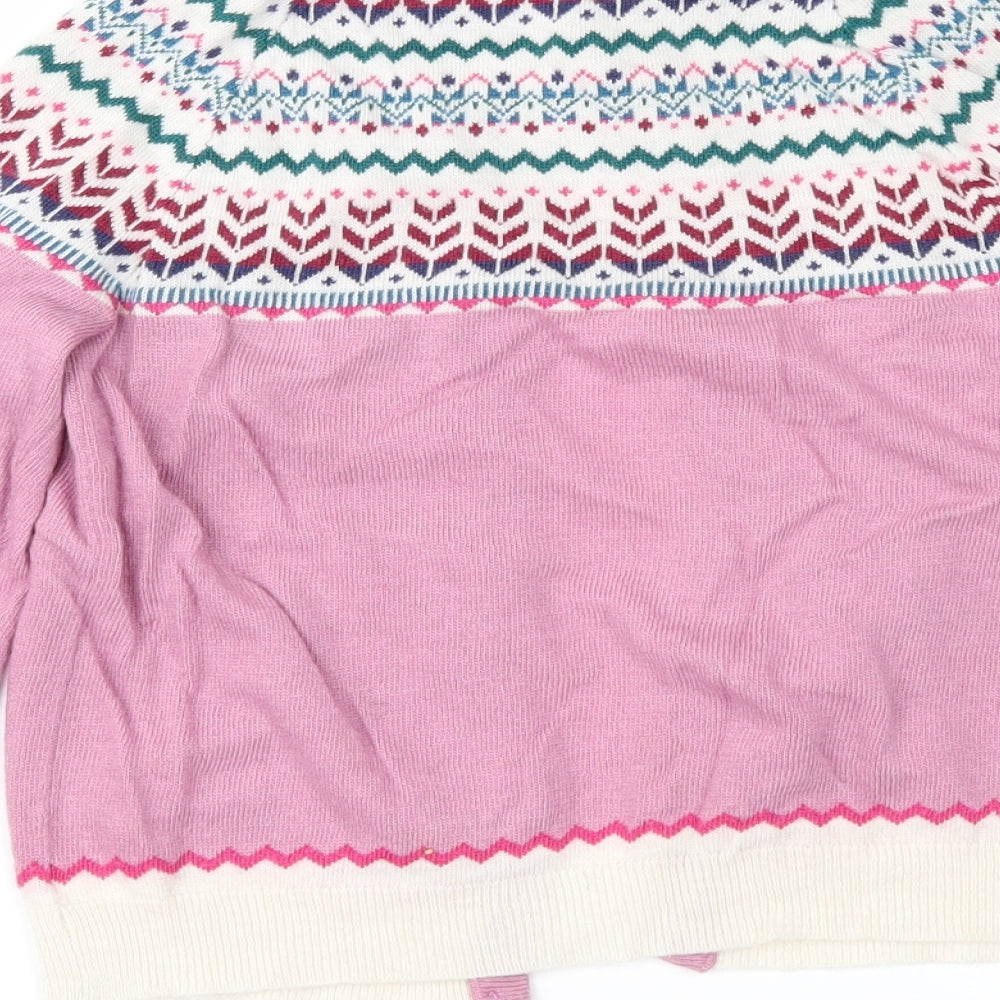 John Lewis Girls Pink Fair Isle  Cardigan Jumper Size 8 Years