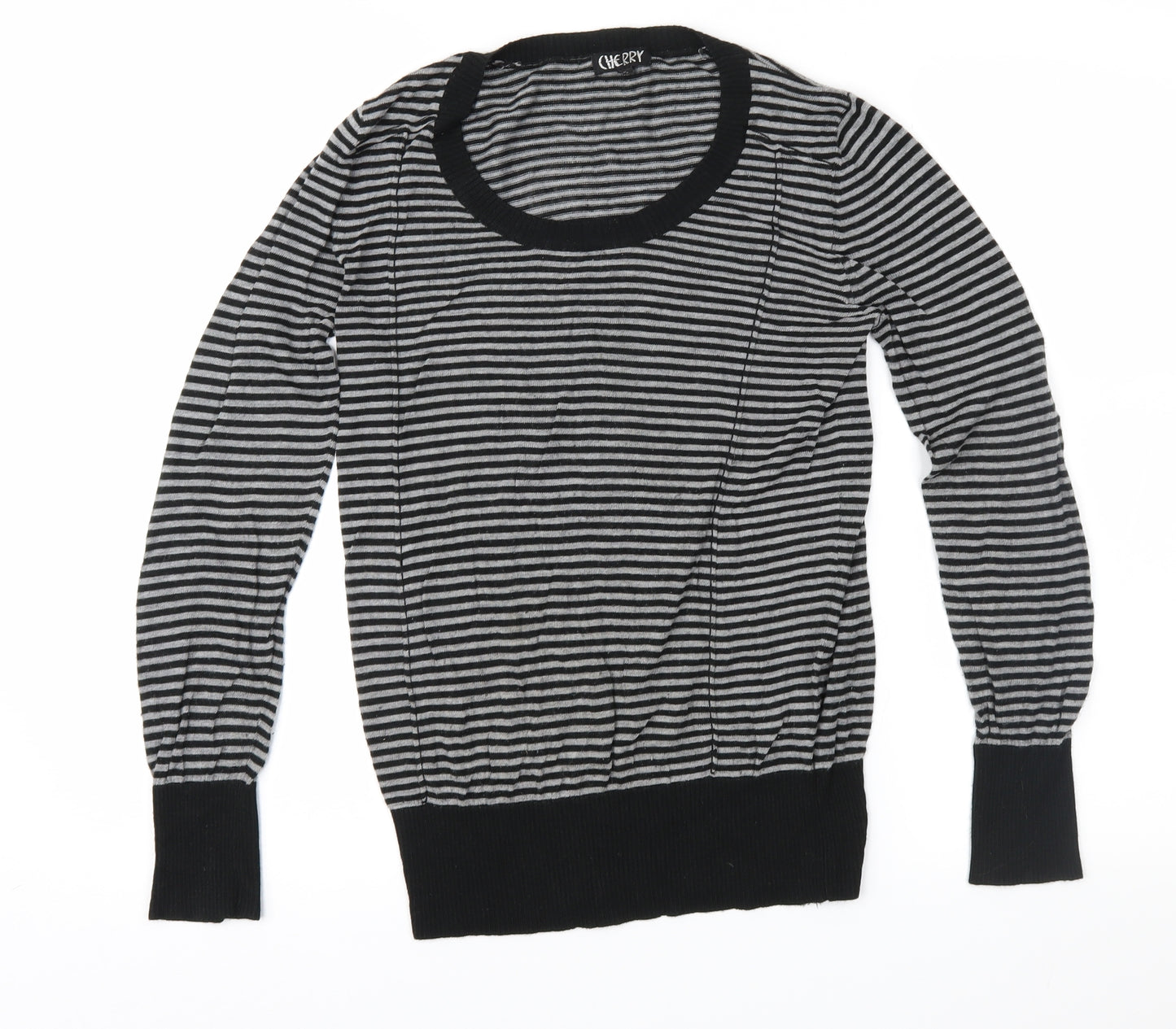 Cherry Womens Black Striped  Pullover Jumper Size S