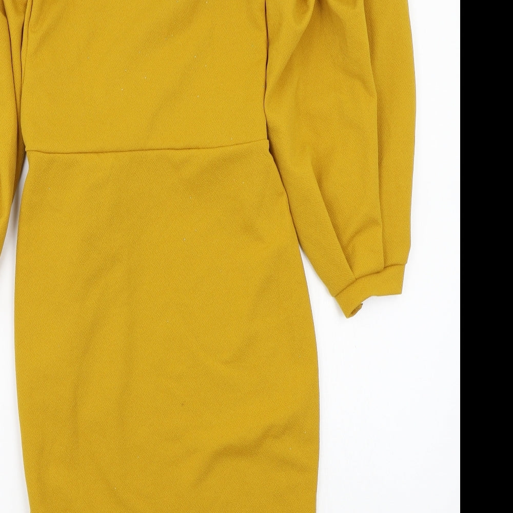 Boohoo Womens Yellow  Rayon A-Line  Size 10