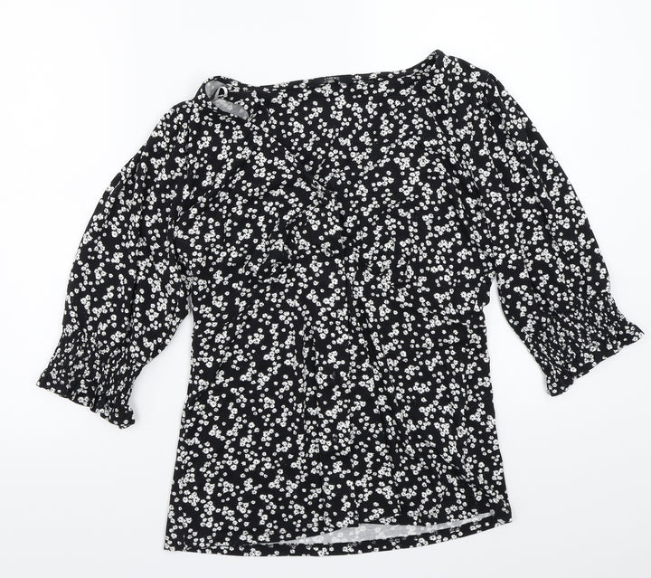 NEXT Womens Black Floral  Basic Button-Up Size 10