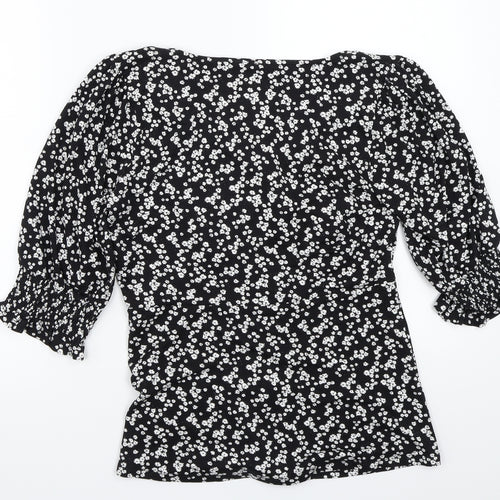 NEXT Womens Black Floral  Basic Button-Up Size 10