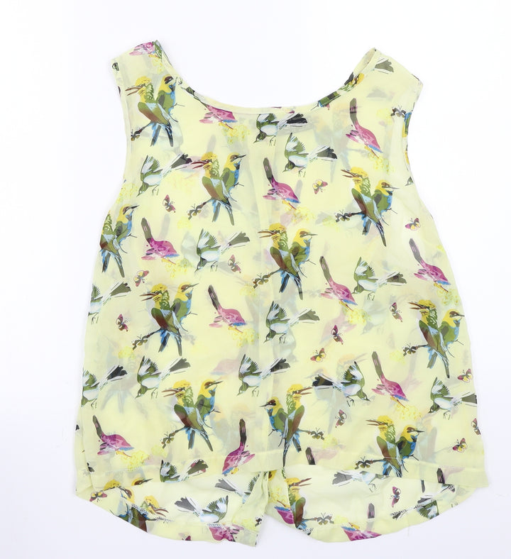 Select  Womens Yellow Floral  Basic Button-Up Size 8