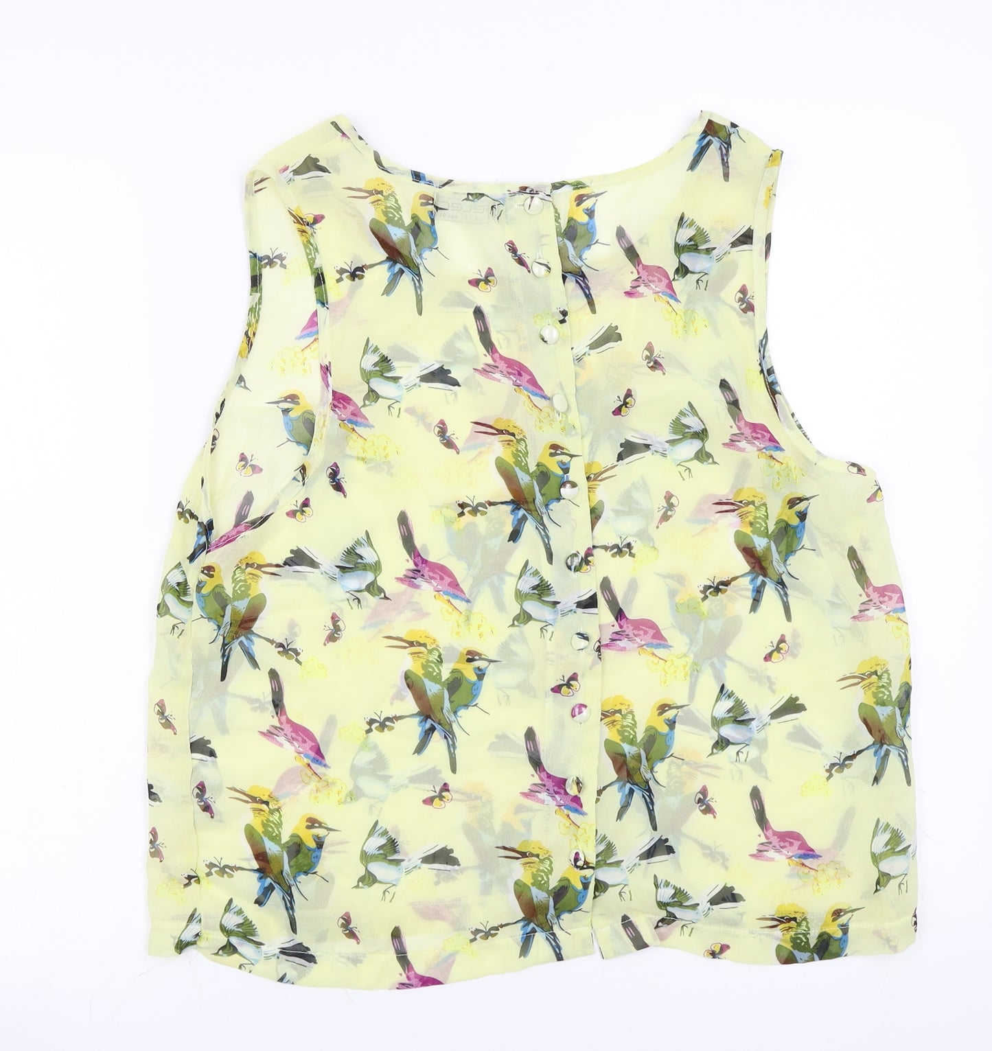 Select  Womens Yellow Floral  Basic Button-Up Size 8
