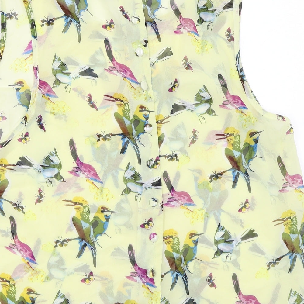 Select  Womens Yellow Floral  Basic Button-Up Size 8