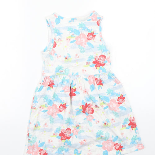 George Girls White Floral Ramie A-Line  Size 6-7 Years